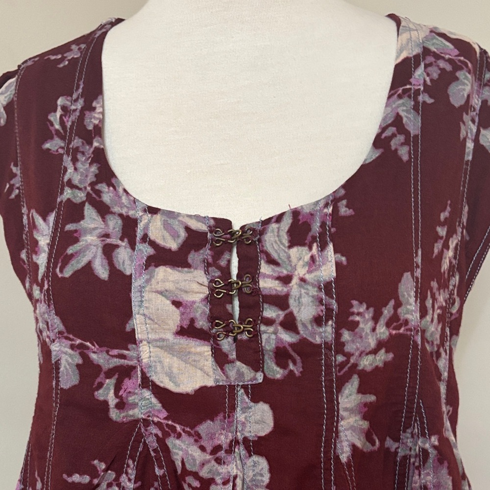 Free People Sully Floral Pleated Mini Dress Raisin Combo XS - Picture 5 of 12